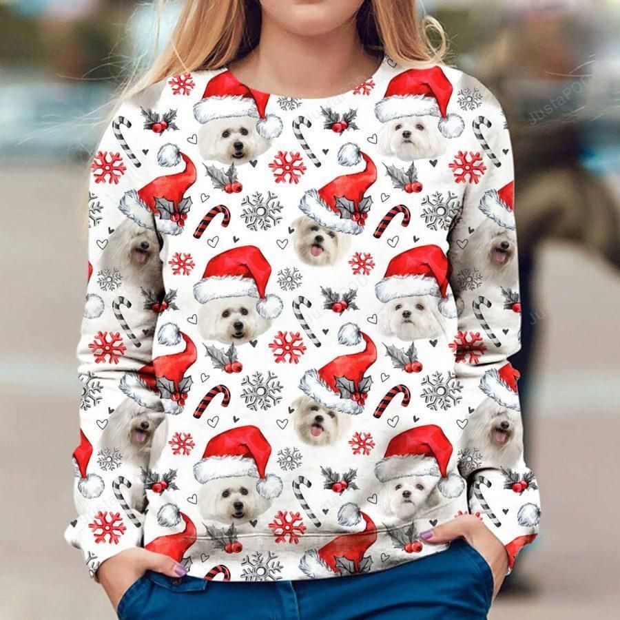 Maltese Dog Ugly Christmas Sweater Adult 3D Funny Matching for family
