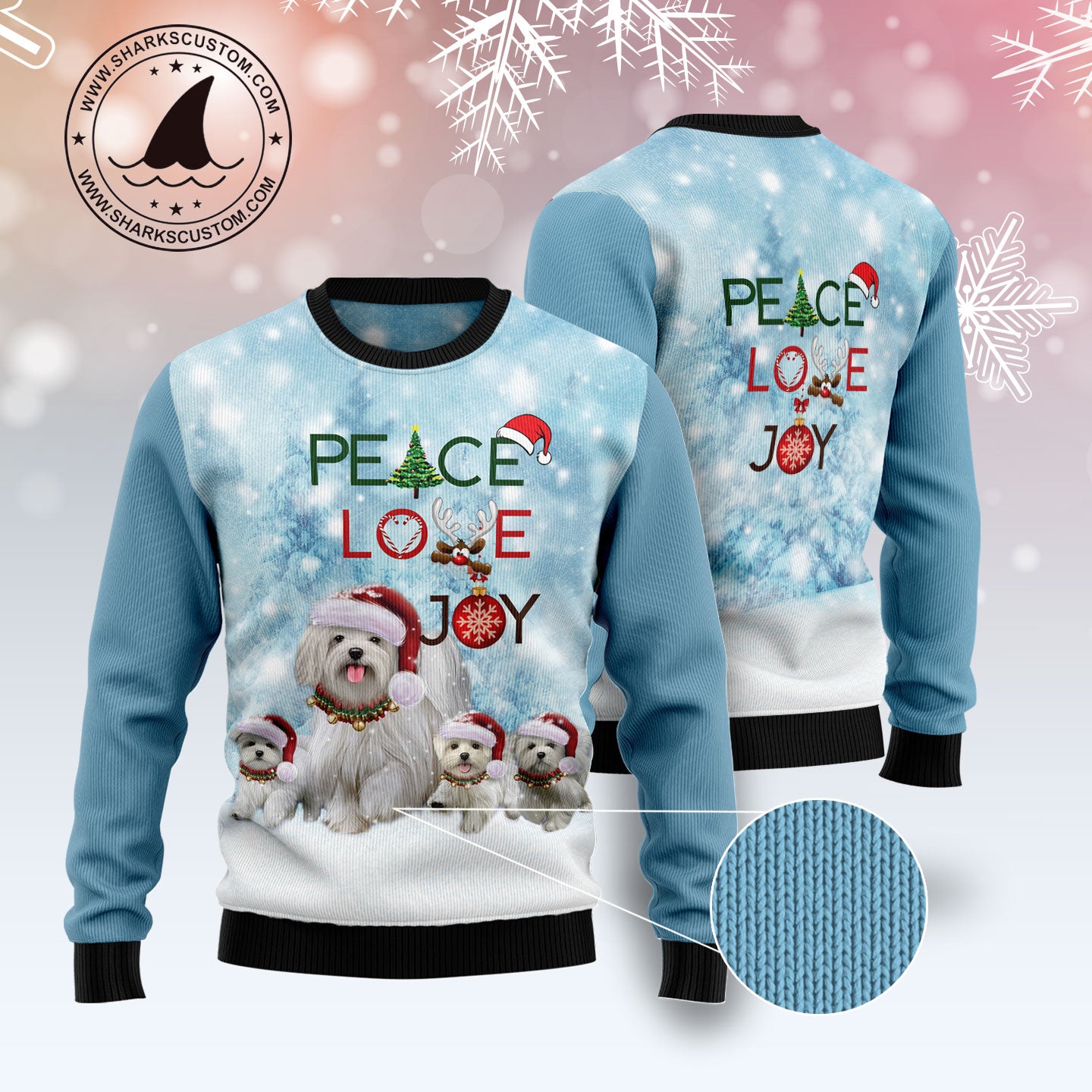 Maltese Peace Love Joy Ugly Sweater Ugly Christmas Sweater - Image 2