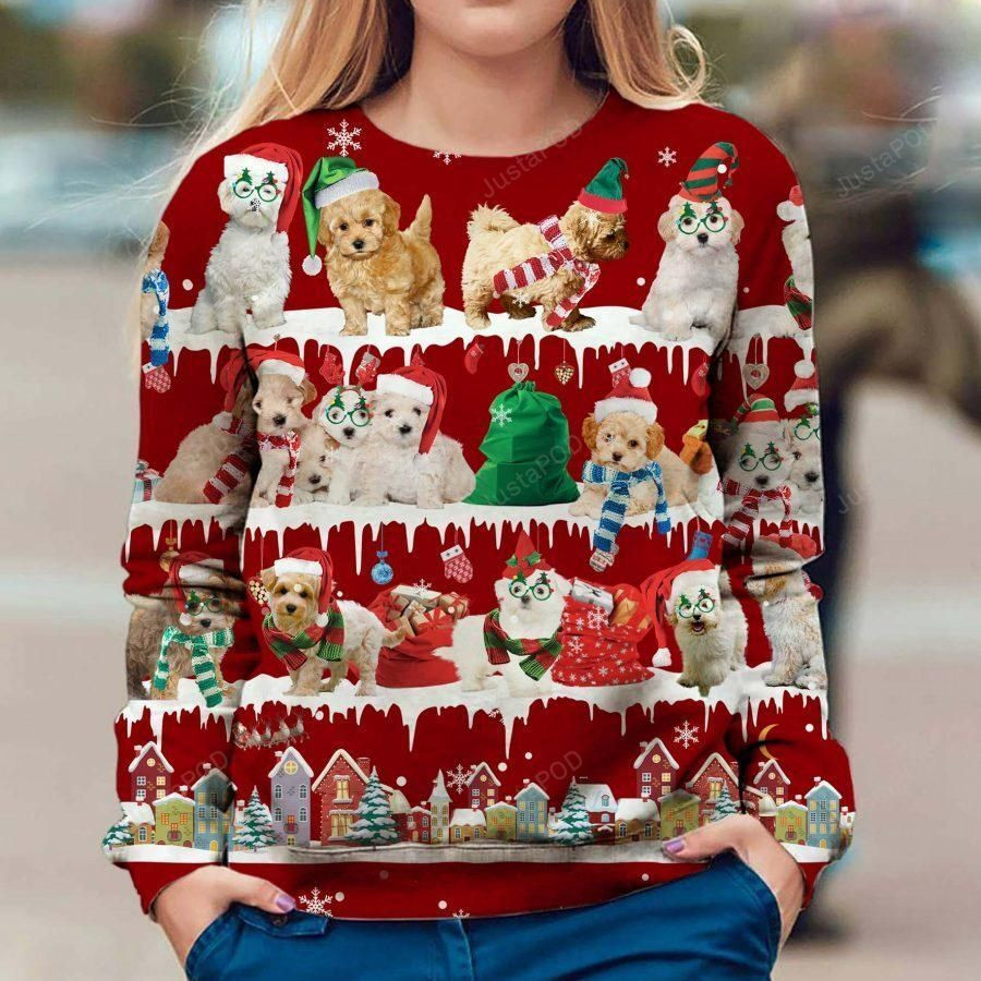 Maltipoo Dog Ugly Christmas Sweater Adult 3D Funny Matching for family
