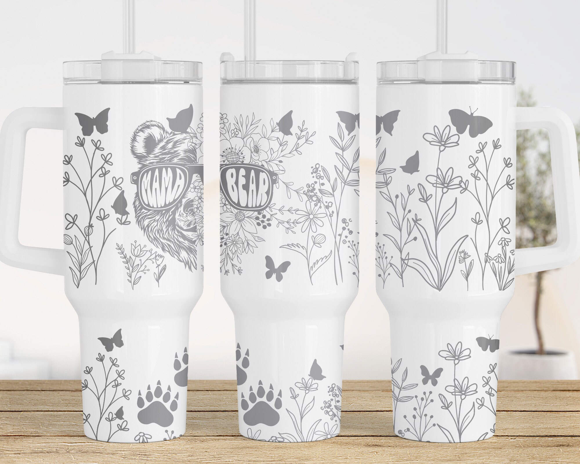 Mama Bear Wildflower Butterflies Custom Stanley Cup 40 oz 30 oz Tumbler With HandleTVC2301959 - Image 2