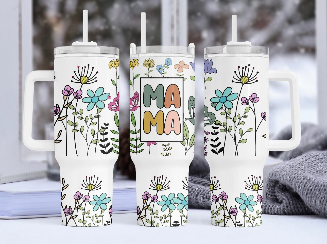 Mama Colorful Flower Custom Stanley Cup 40 oz 30 oz Tumbler With HandleTVC2301755
