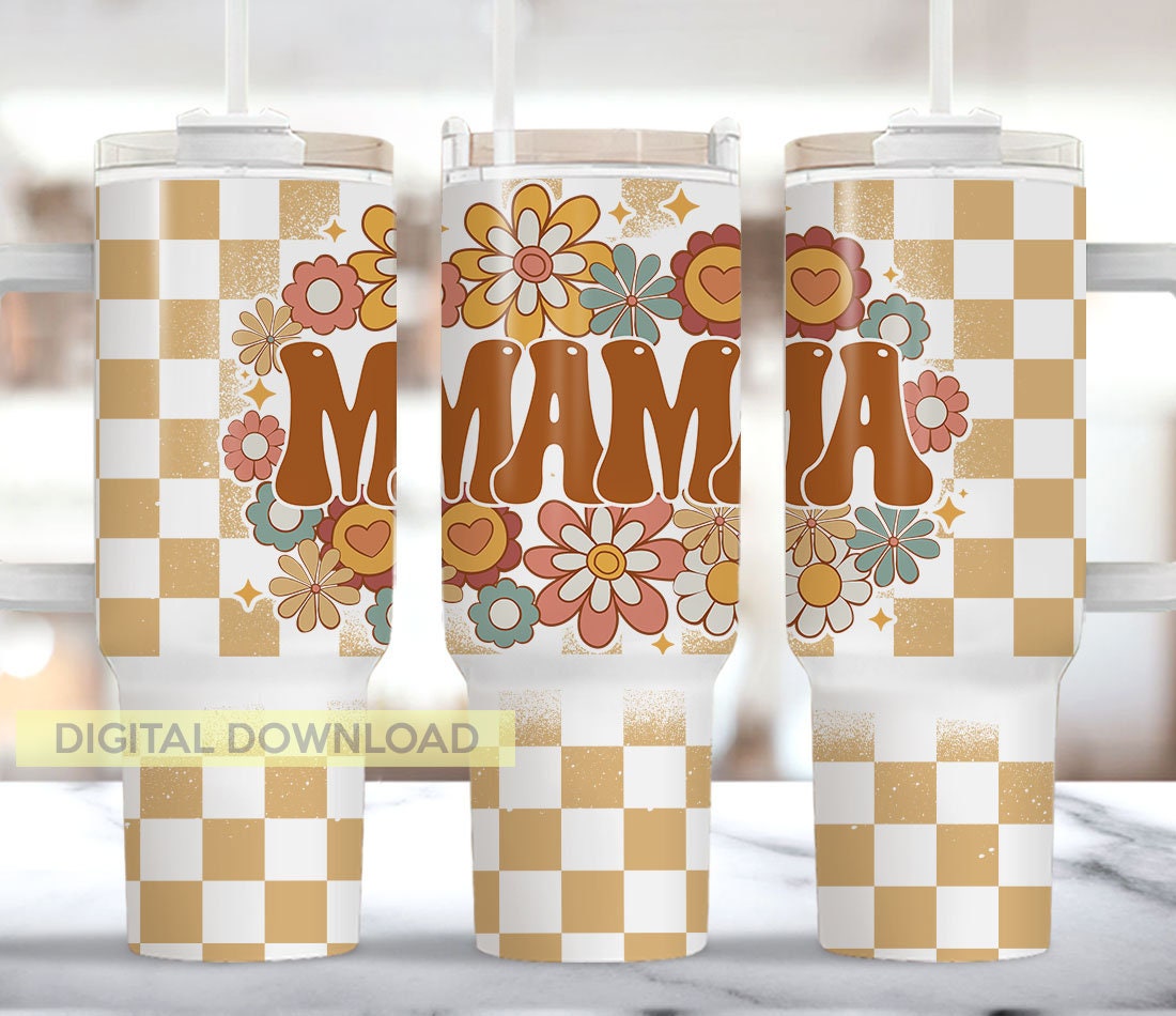 Mama Retro Checkered Floral Custom Stanley Cup 40 oz 30 oz Tumbler With HandleTVC2301957