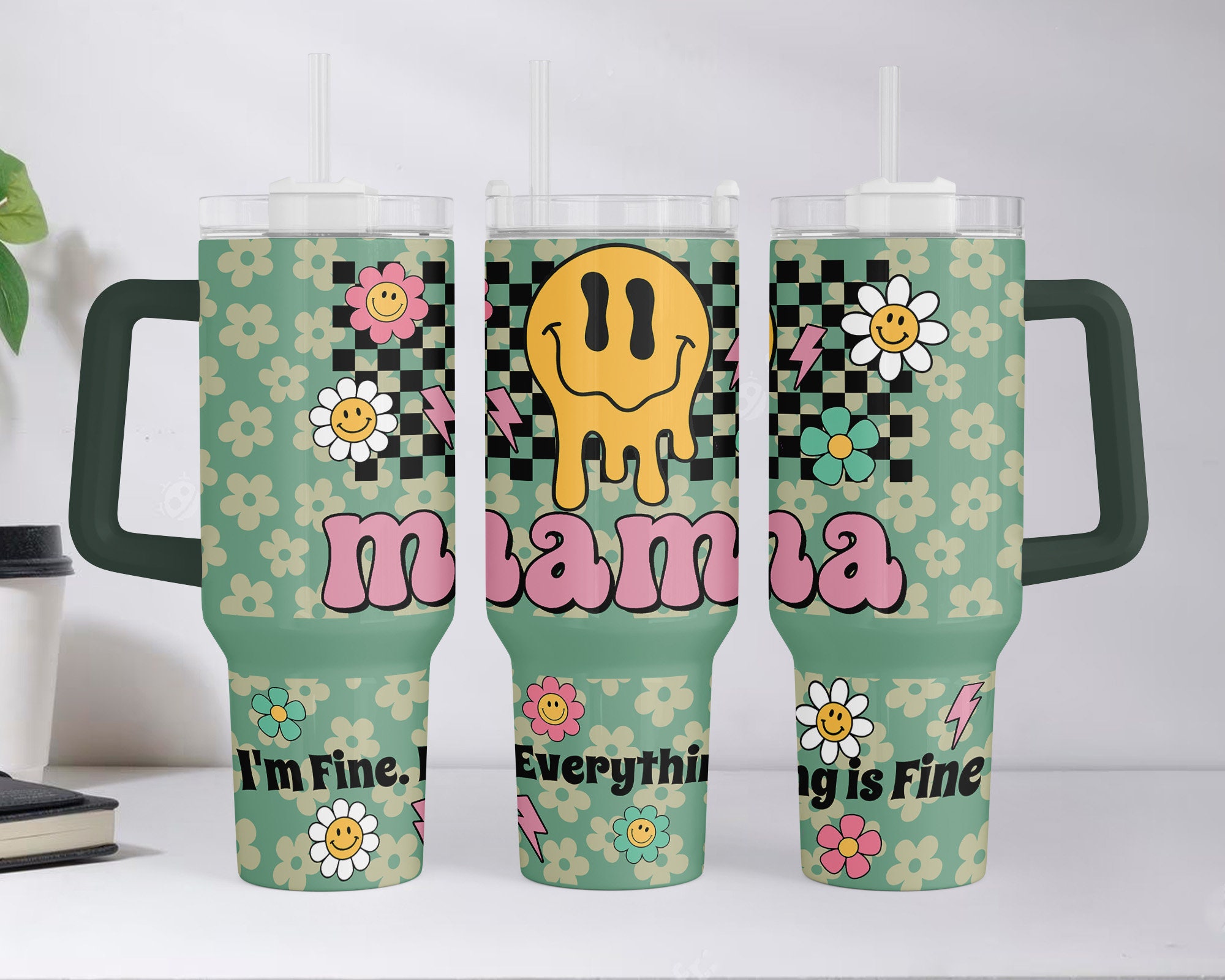 Mama Retro Checkered Smiley Face Custom Stanley Cup 40 oz 30 oz Tumbler With HandleTVC2301958