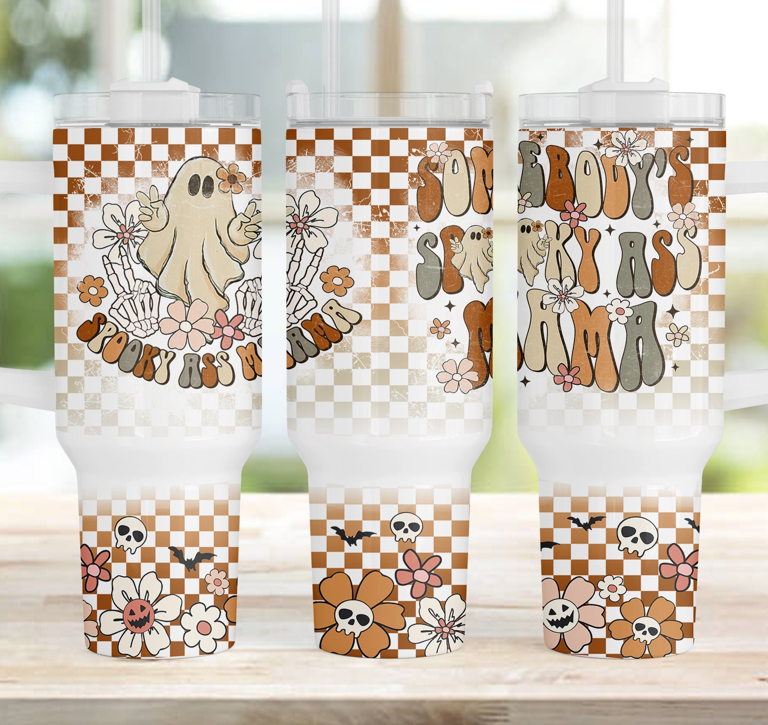 Mama Retro Checkered Spooky Halloween Custom Stanley Cup 40 oz 30 oz Tumbler With HandleTVC2301960