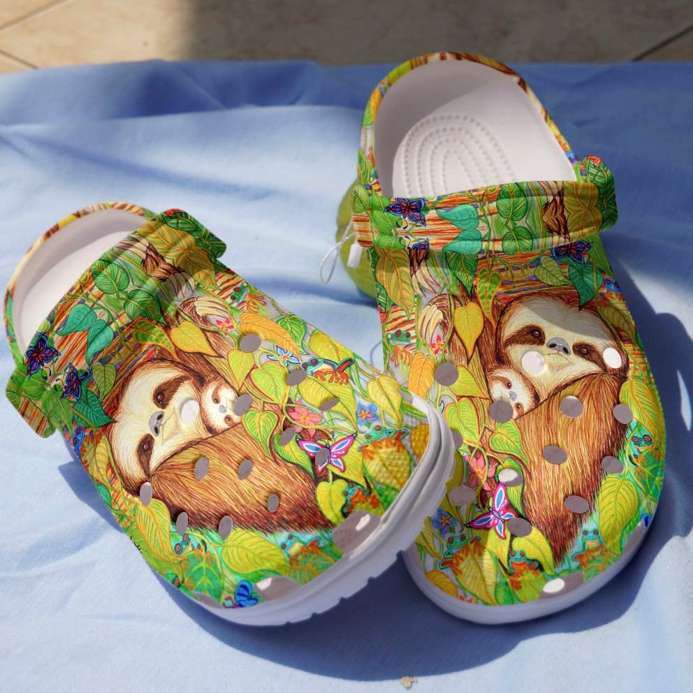 Mama Sloth And Baby In Jungle Shoes clogs Gift For Children Kids