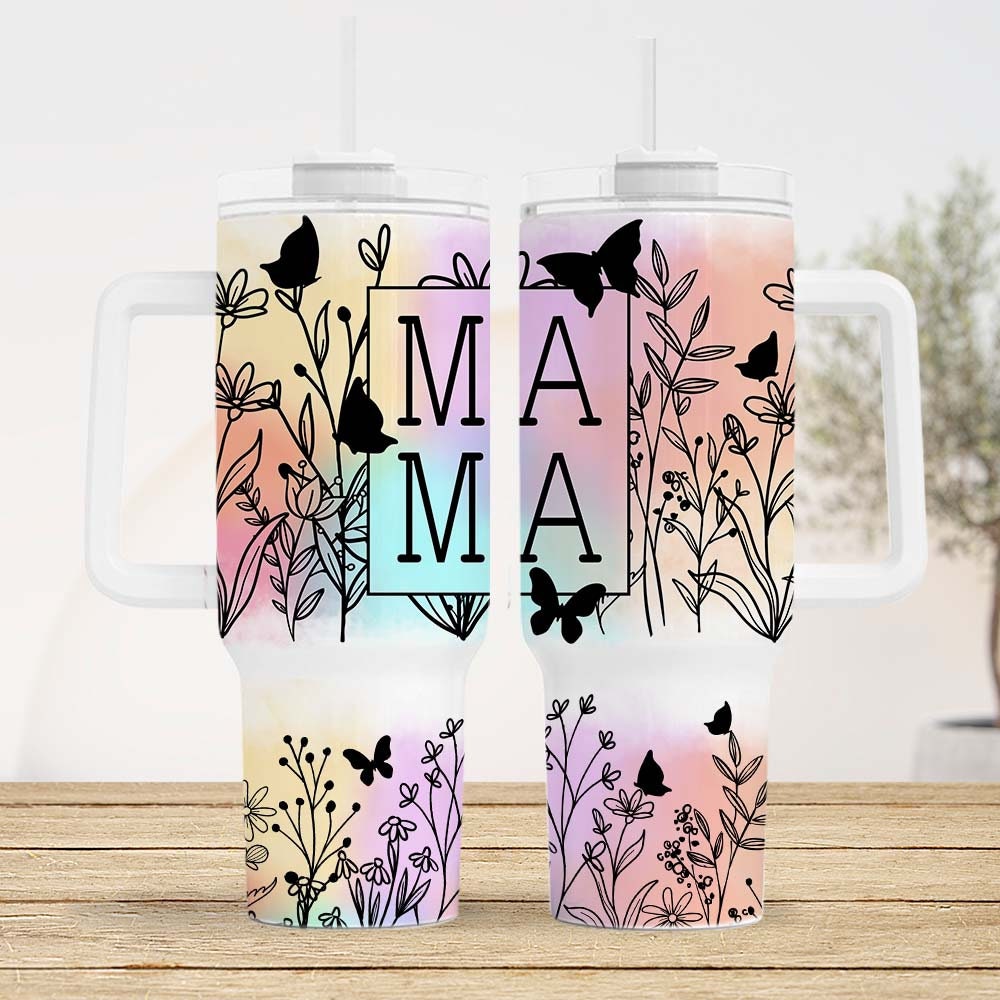 MAMA Wildflowers 40oz Quencher Tumbler Wrap, Wildflower Tumbler Wrap Sublimation, Mom Seamless Sublimation Tumbler, Mothers Day Gift Custom Stanley Cup 40 oz 30 oz Tumbler With HandleTVC2301957