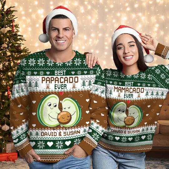 Mamacado Papacado - Pregnancy gift for husband, wife, boyfriend, girlfriend - Personalized Ugly Sweater - Image 4
