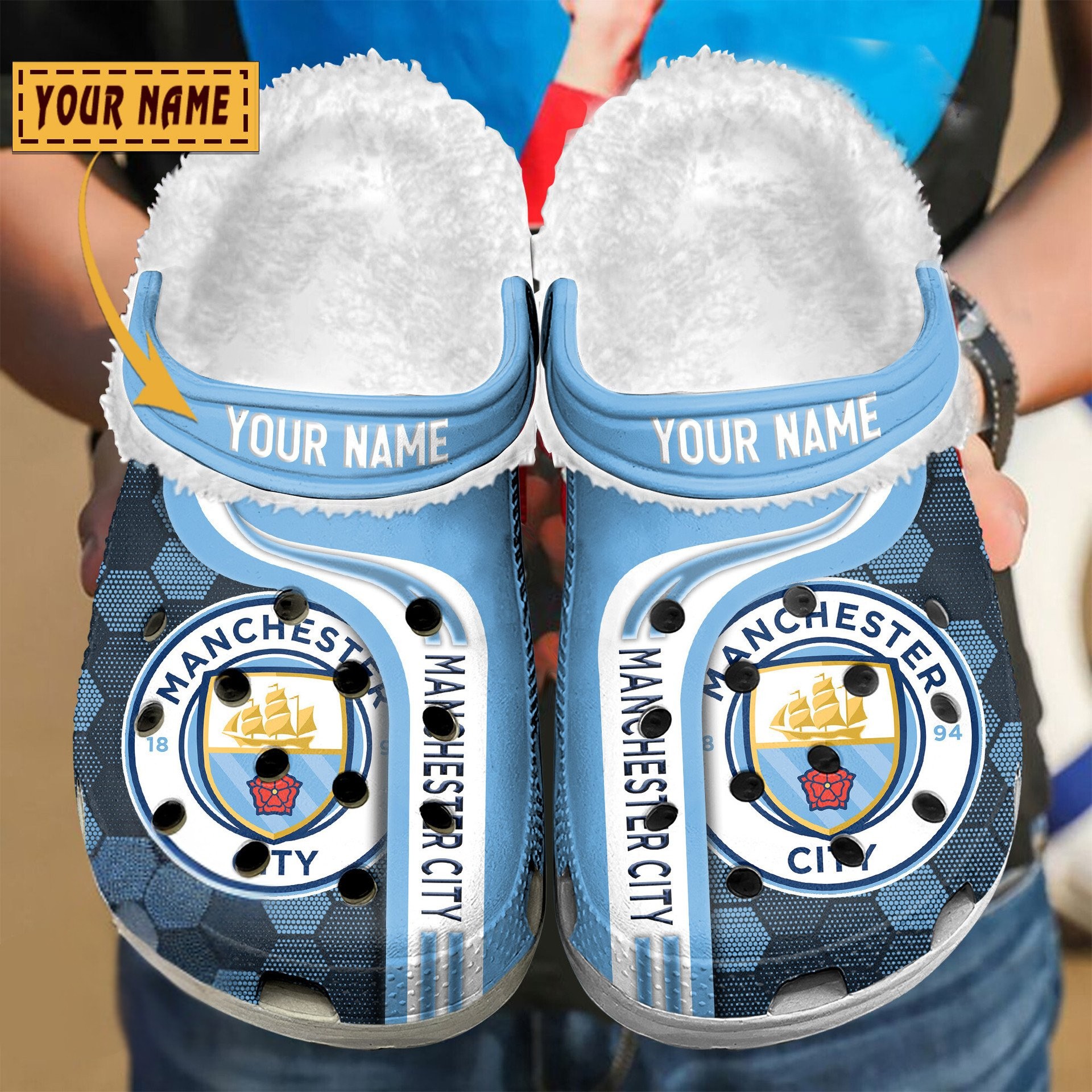 Manchester City EPL Crocs Crocband Fleece Lined Clogs Shoes Comfortable For Men Women and Kids In Winter