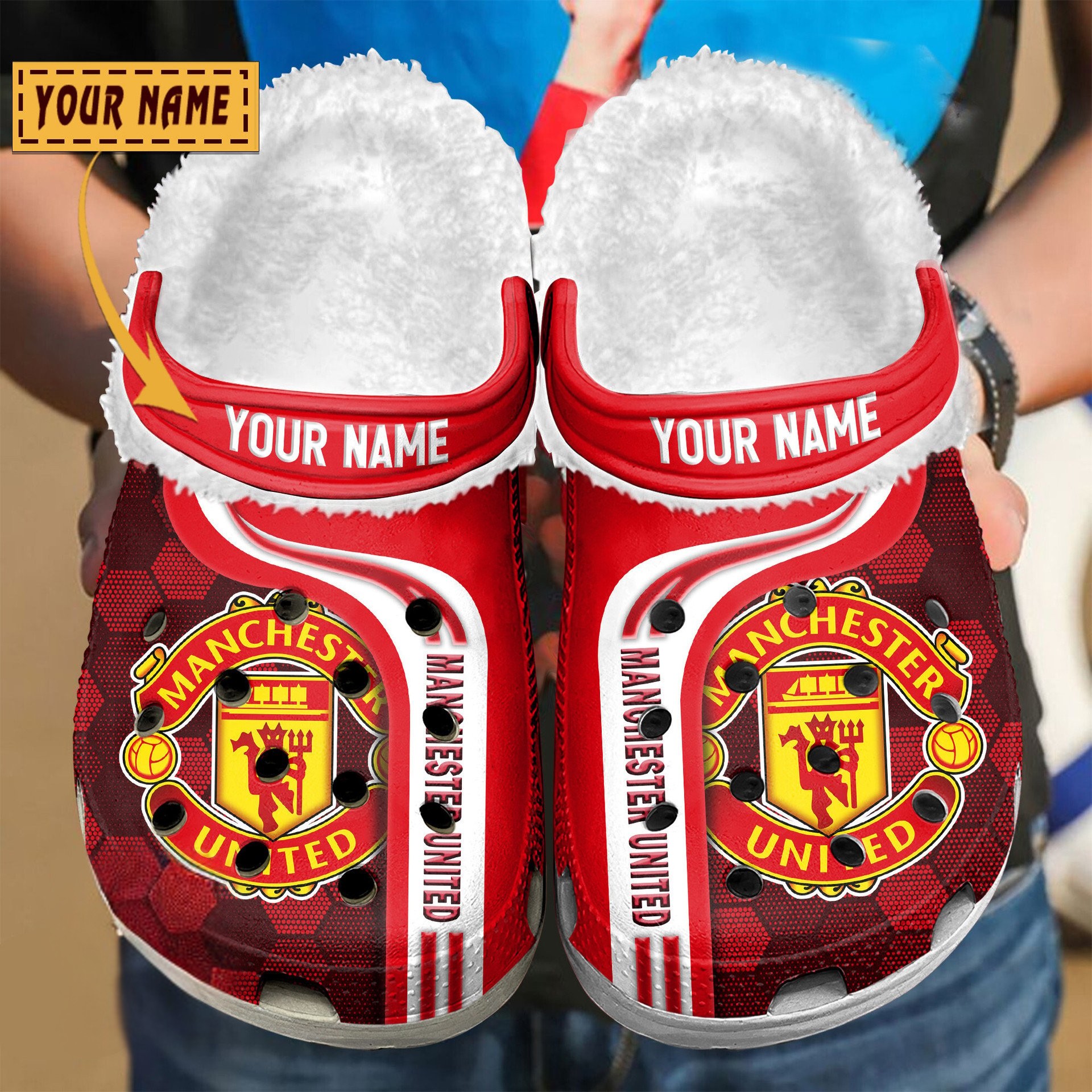 Manchester United EPL Crocs Crocband Fleece Lined Clogs Shoes Comfortable For Men Women and Kids In Winter