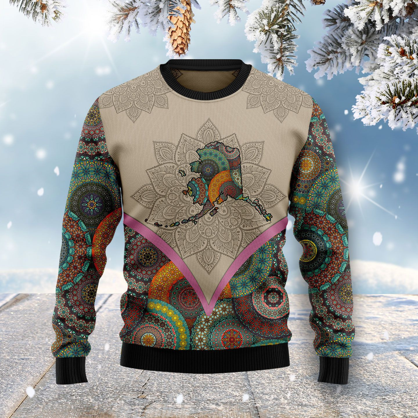 Mandala Alaska Home Ugly Christmas Sweater Adult 3D Funny Matching for family