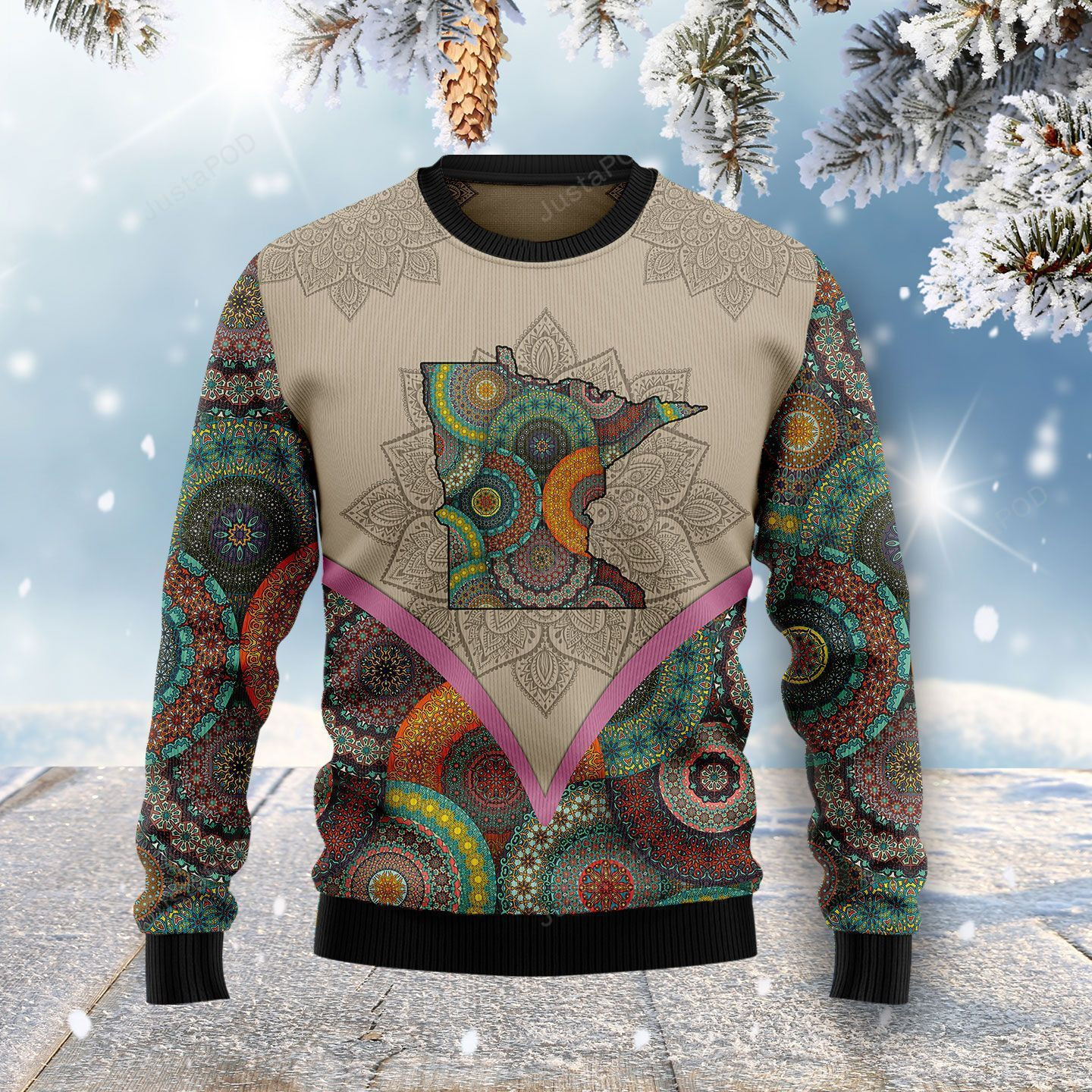 Mandala Minnesota Home Christmas Ugly Christmas Sweater Adult 3D Funny Matching for family