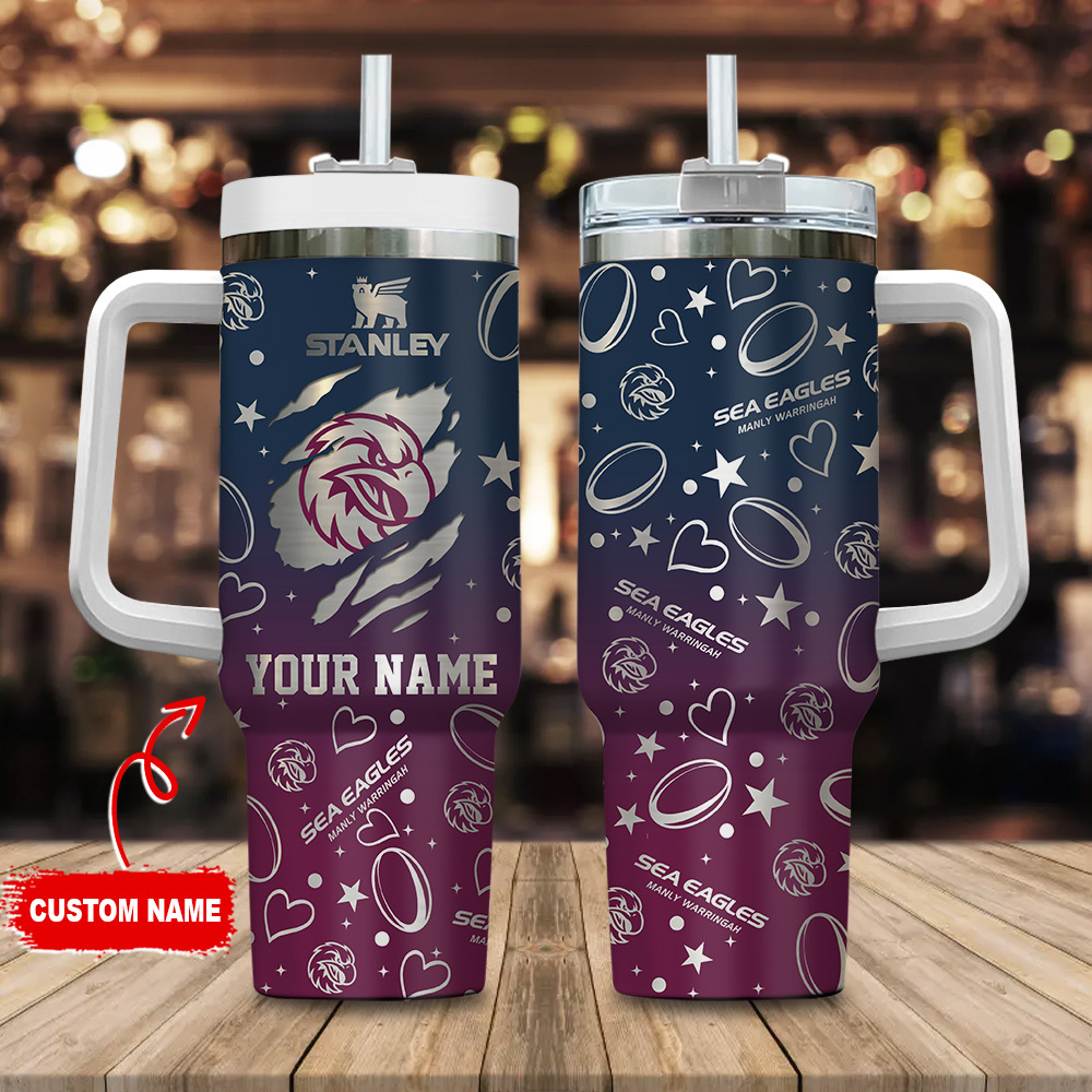Manly Warringah Sea Eagles NRL Silver Logo Custom Stanley Cup 40 oz 30 oz Tumbler With HandleTVC2301180