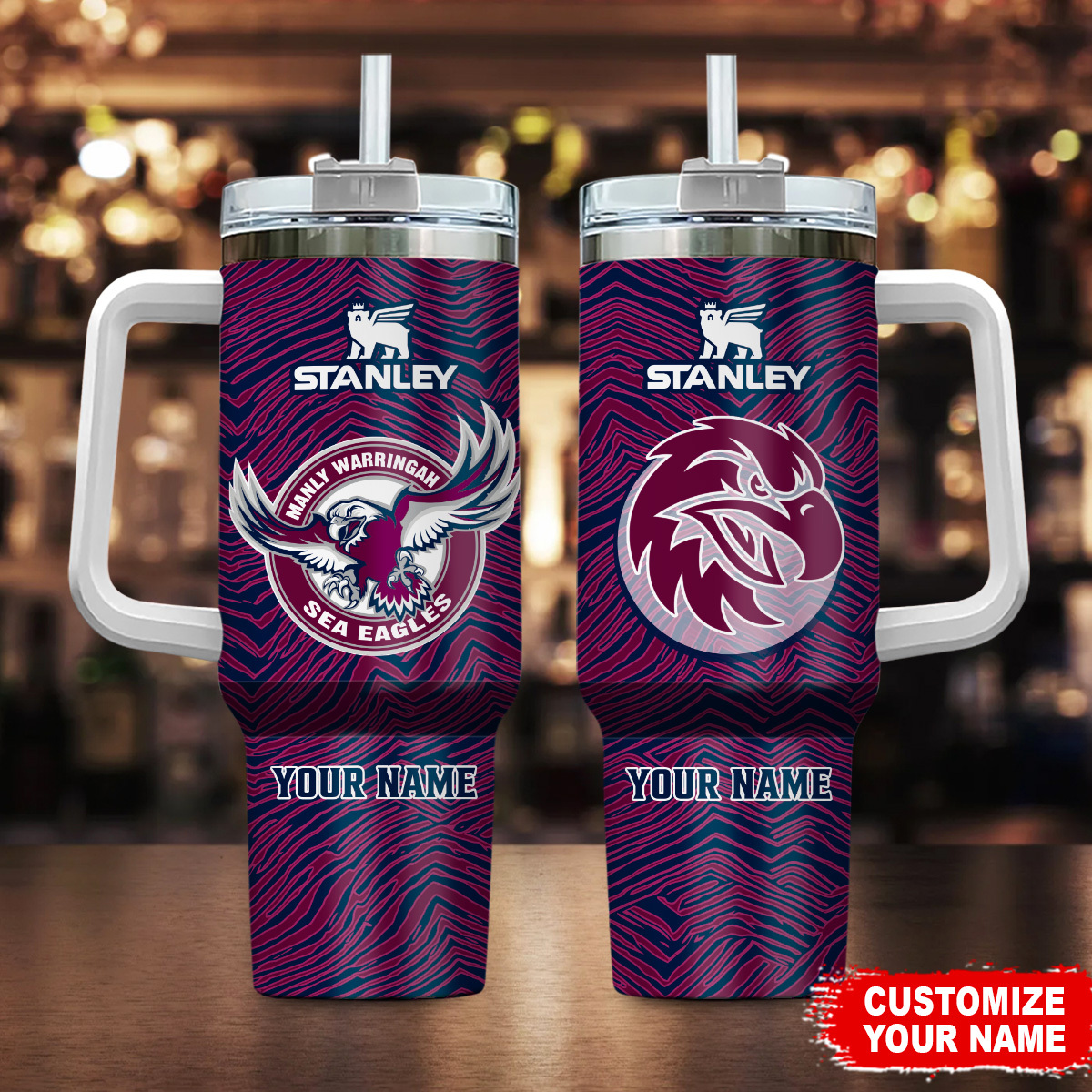 Manly Warringah Sea Eagles NRL Zubaz Print Custom Stanley Cup 40 oz 30 oz Tumbler With HandleTVC2301181