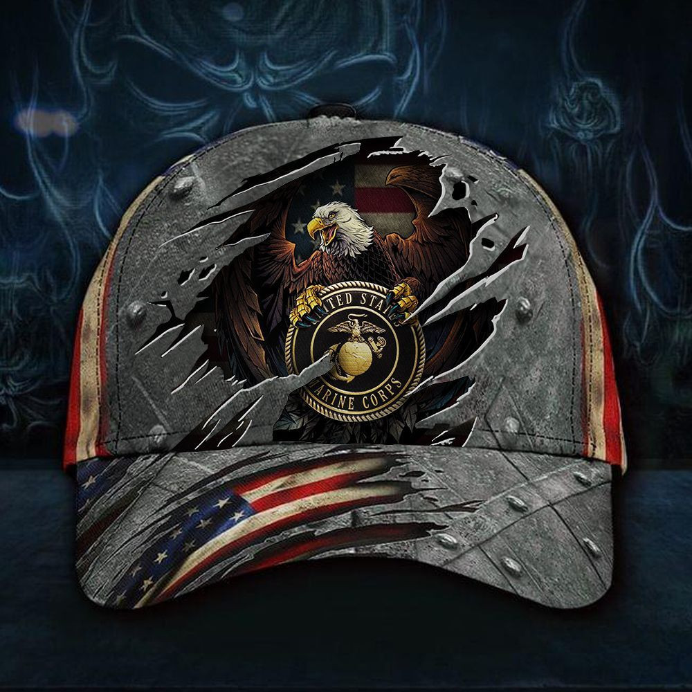 Marine Corps Eagle American Flag Hat Patriotic Vintage Cap USMC Going Away Gifts Ideas Trucker Hats Custom Hats Gifts For Men & Women