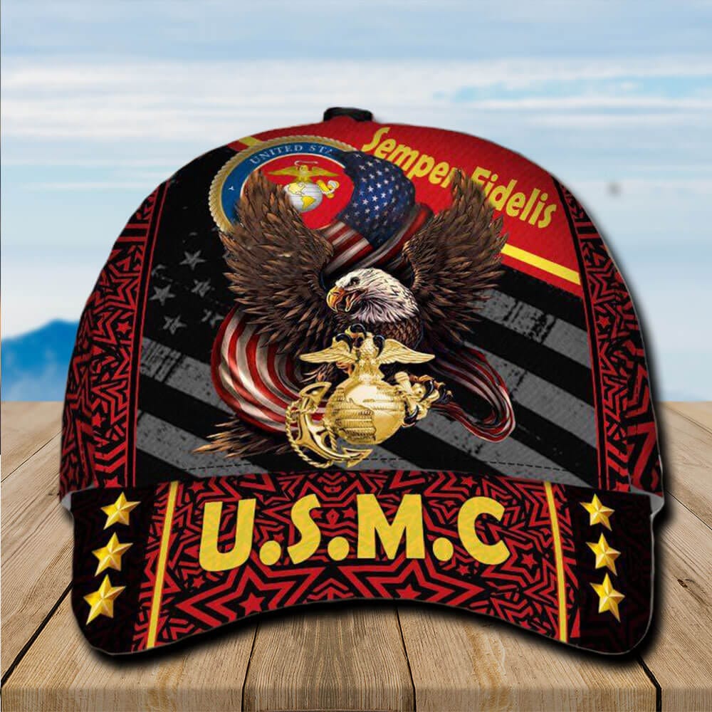 Marine Corps Hat USMC Baseball Cap Semper Fidelis Eagle Hodling USMC Logo USMC Veteran Hat Trucker Hats Custom Hats Gifts For Men & Women