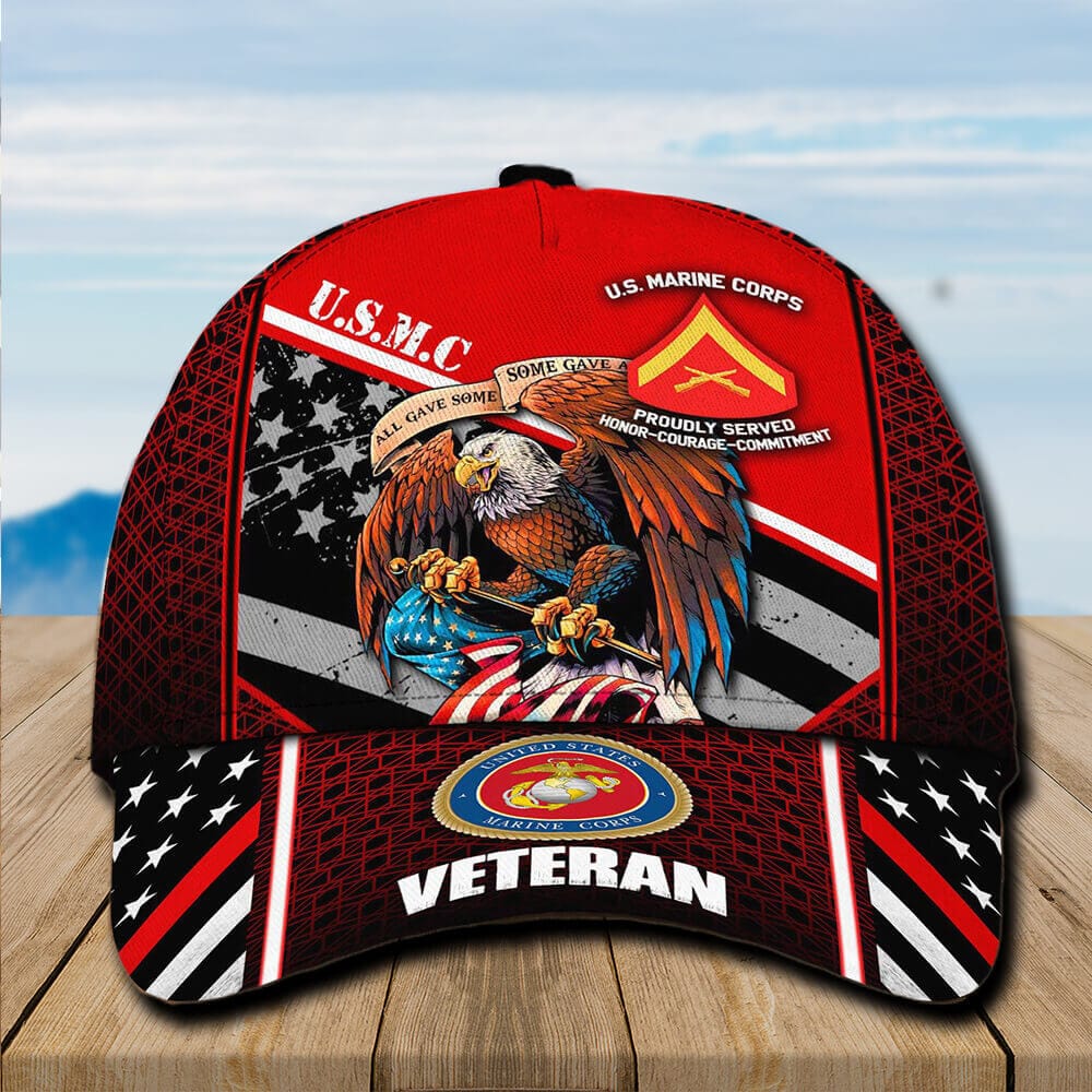 Marine Corps Hat USMC Baseball Cap USMC Veteran Eagle Holding US Flag Marine Veteran Hat Trucker Hats Custom Hats Gifts For Men & Women
