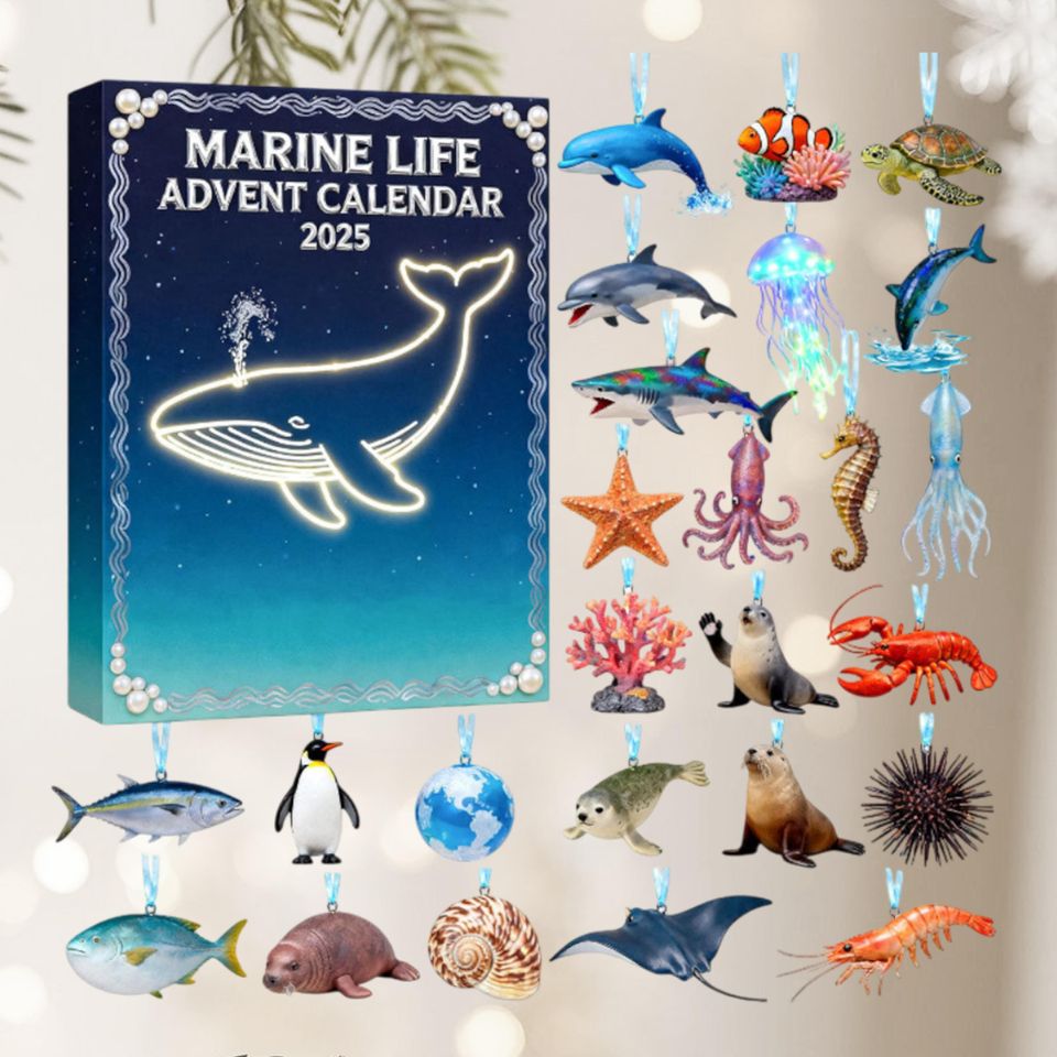 Marine Life 24 Acrylic Ornaments Advent Calendar 2025, Sea Creature Christmas Countdown