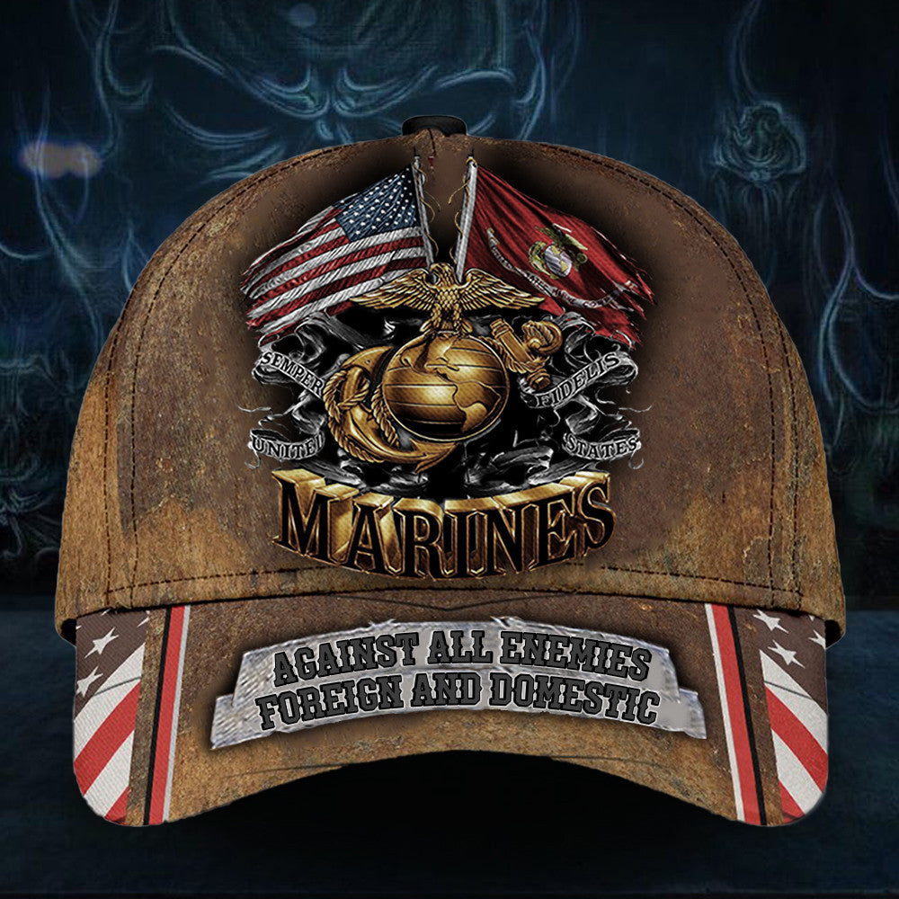 Marines Patriotic USMC Marine Corps Against All Enemies Classic Cap Trucker Hats Custom Hats Gifts For Men & Women