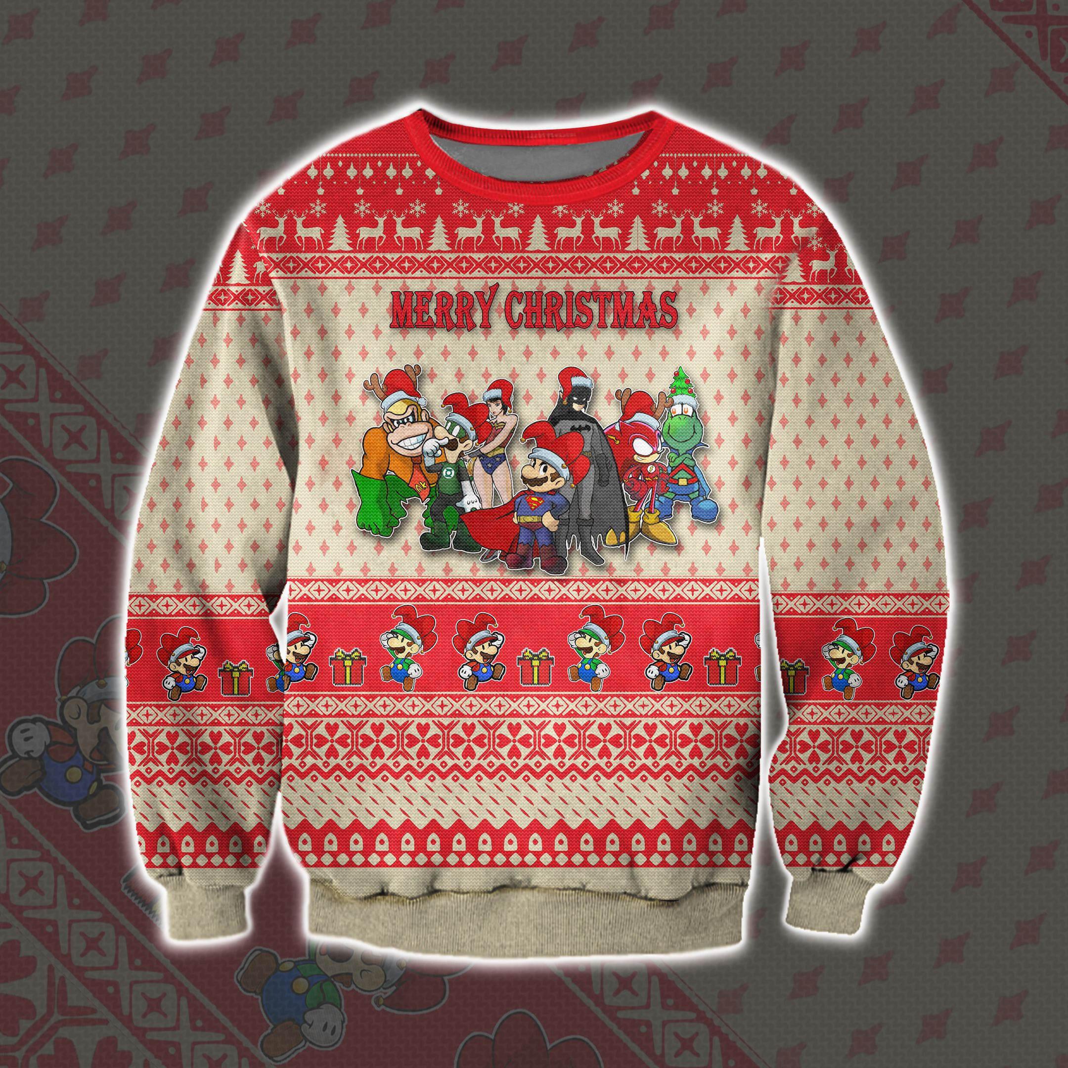 Mario Justice League Ugly Christmas Sweater Adult 3D Funny Matching for family
