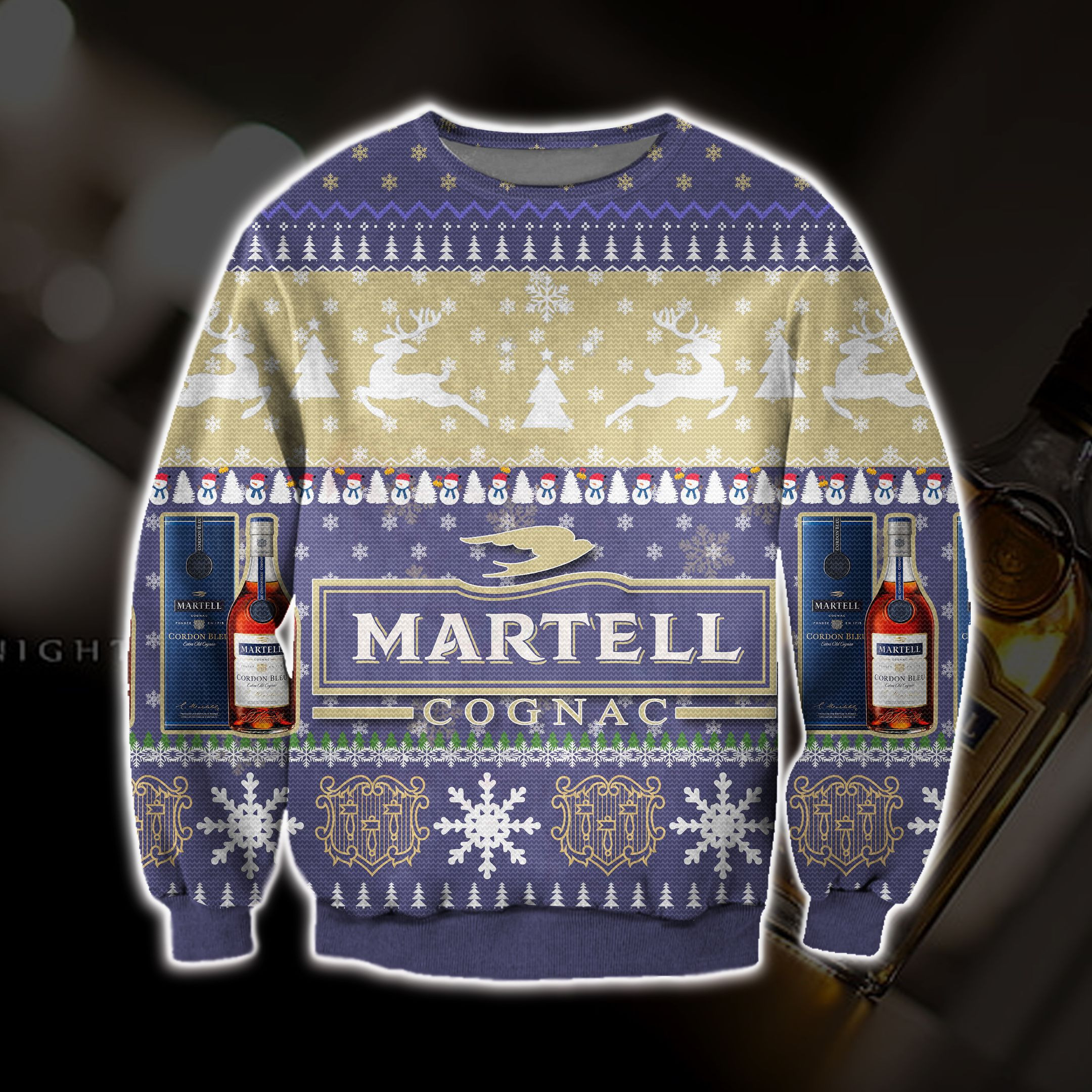 Martell Cognac Knitting Pattern 3D Print Ugly Christmas Sweater Adult 3D Funny Matching for family