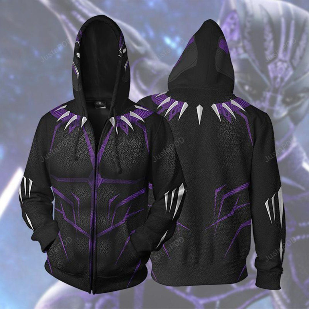 MARVEL COMICS Black Panther Purple Cosplay 3D All Over Print Hoodie, Zip Hoodie