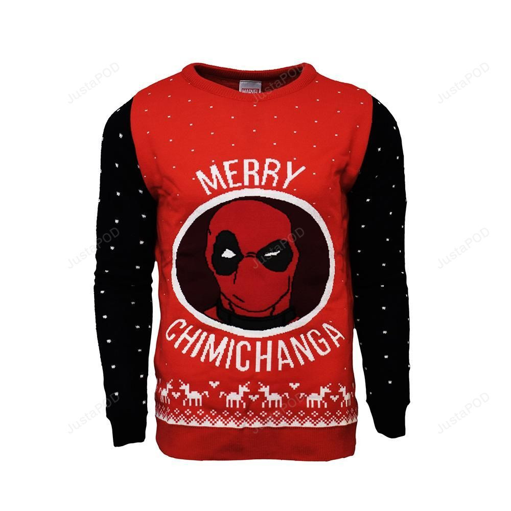 Marvel Deadpool Merry Chimichanga Christmas Ugly Christmas Sweater Adult 3D Funny Matching for family