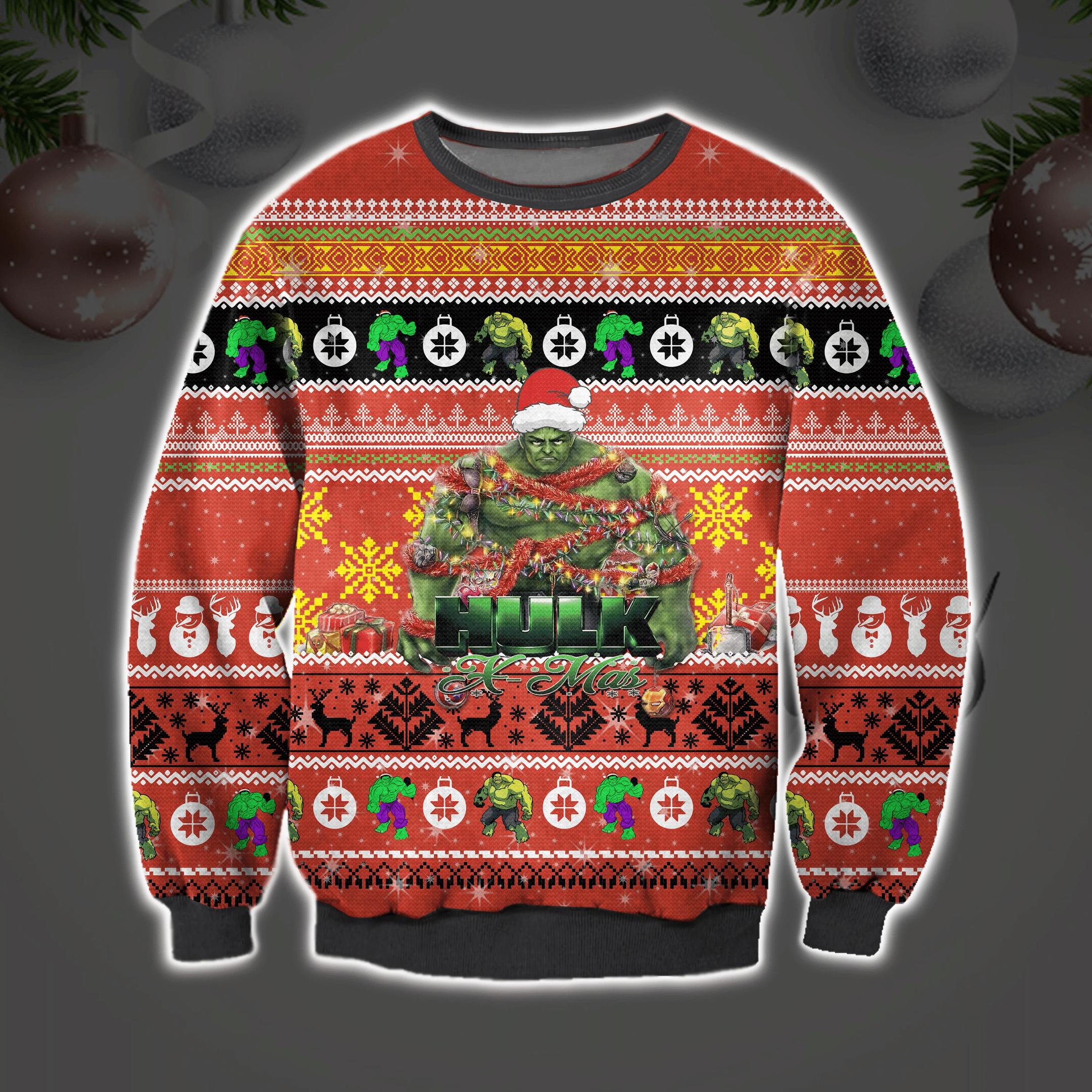 Marvel X-Mas Hulk Ugly Christmas Sweater Adult 3D Funny Matching for family