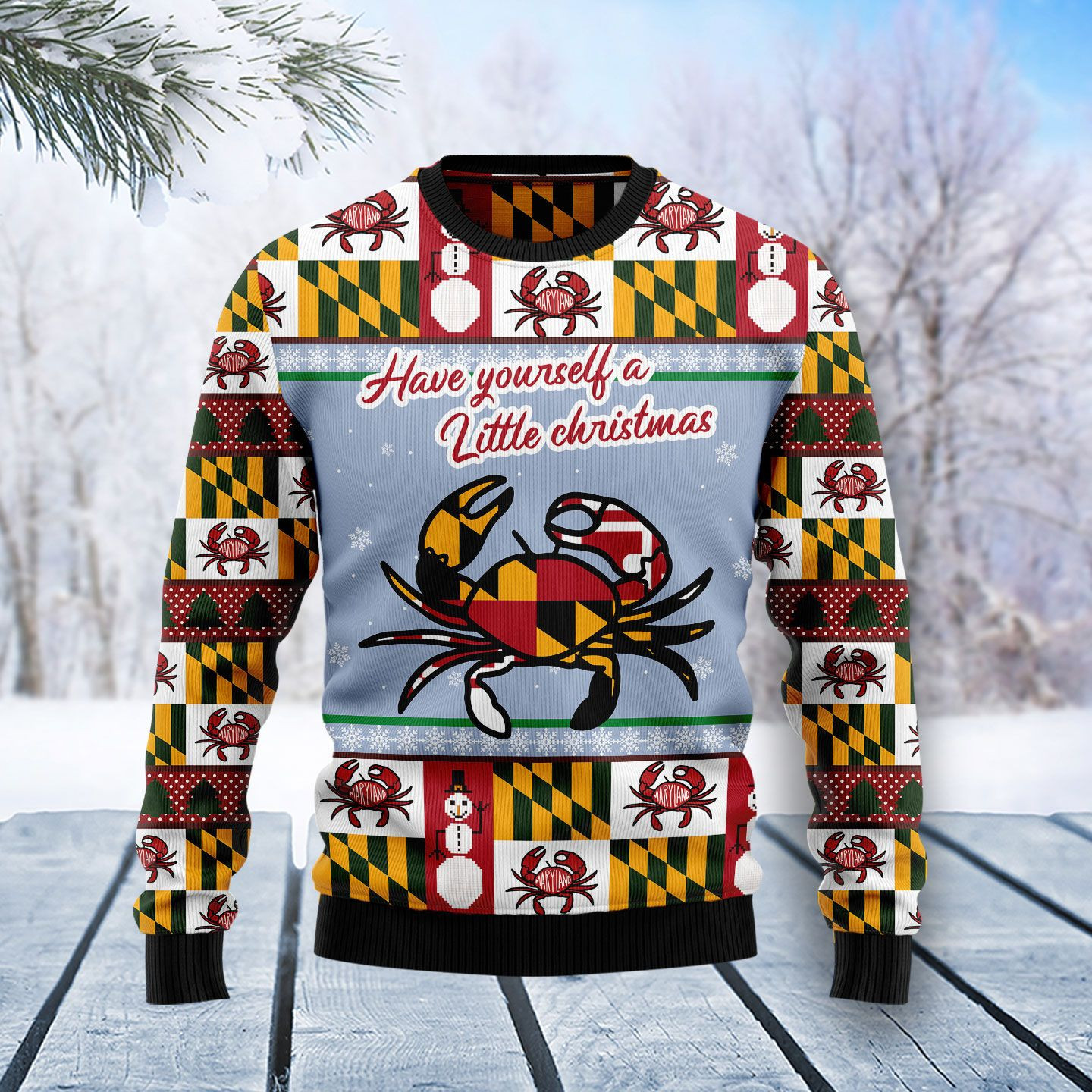 Maryland Symbols Christmas Ugly Christmas Sweater Adult 3D Funny Matching for family