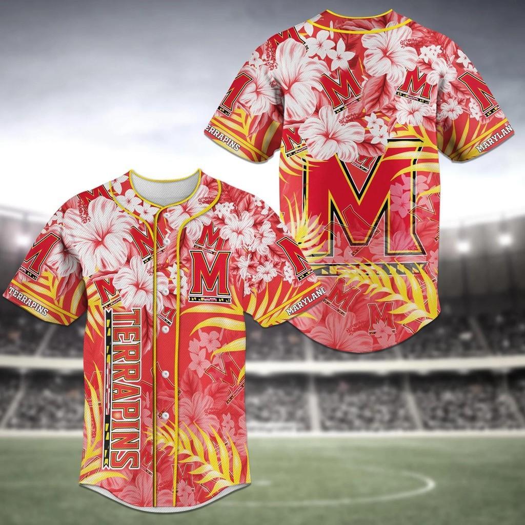 Maryland Terrapins Ncaa Baseball Jersey Shirt With Flower Design
