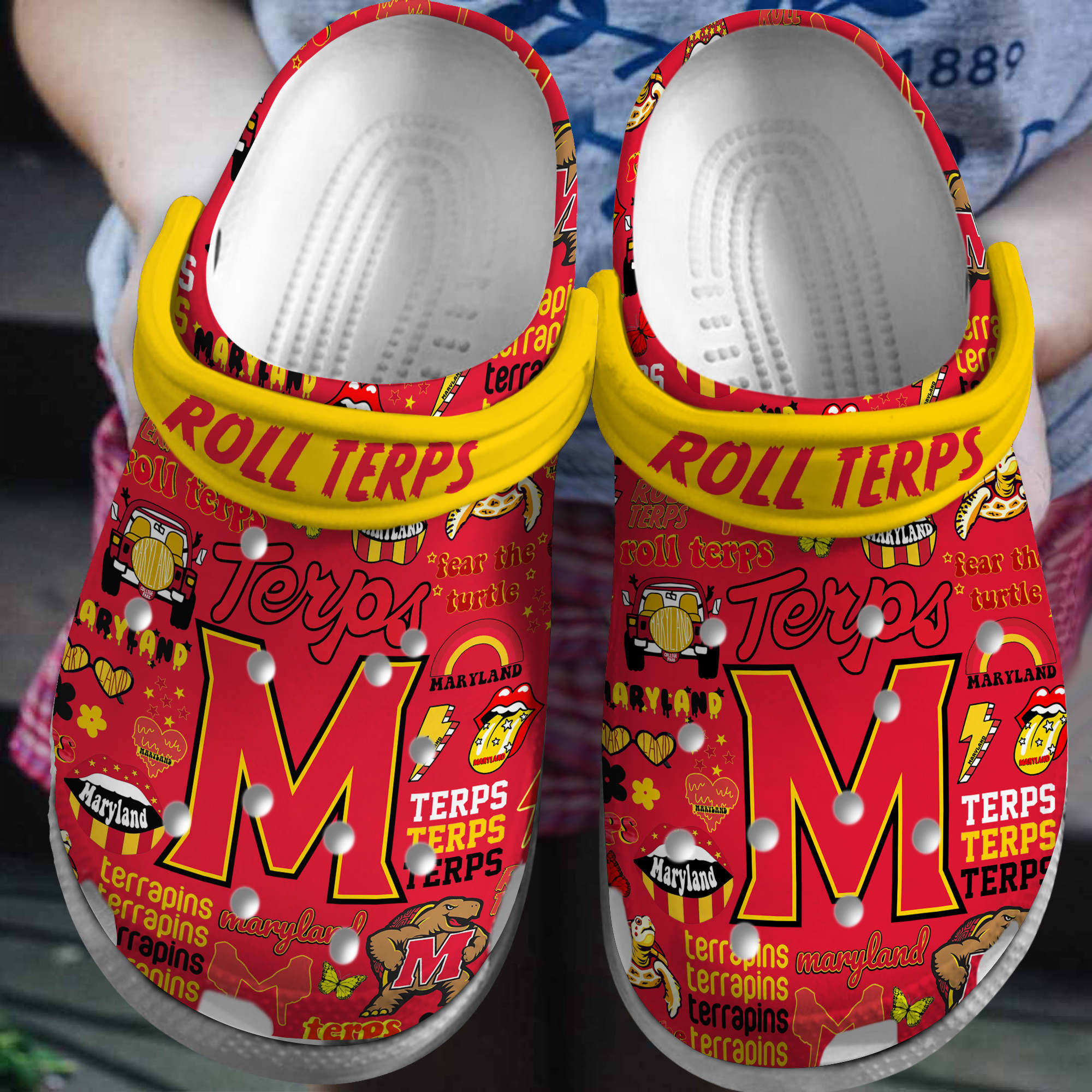 Maryland Terrapins NCAA Sport Crocs Crocband Clogs Shoes Comfortable For Men Women and Kids