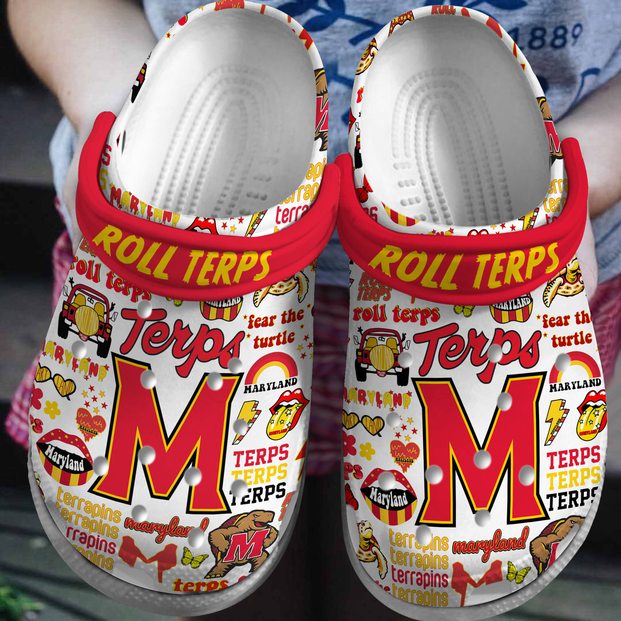 Maryland Terrapins NCAA Sport Crocs Crocband Clogs Shoes Comfortable For Men Women and Kids