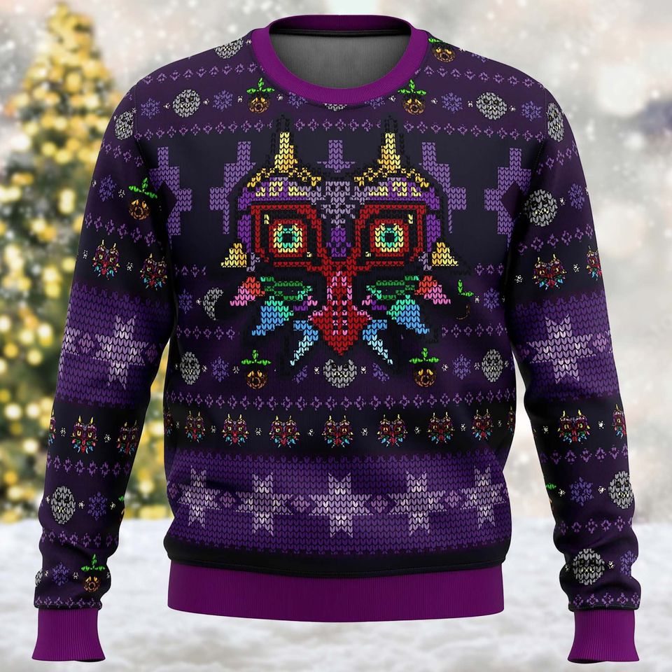 Mask Game Pattern Ugly Christmas Sweater, Funny Game Xmas Sweatshirt