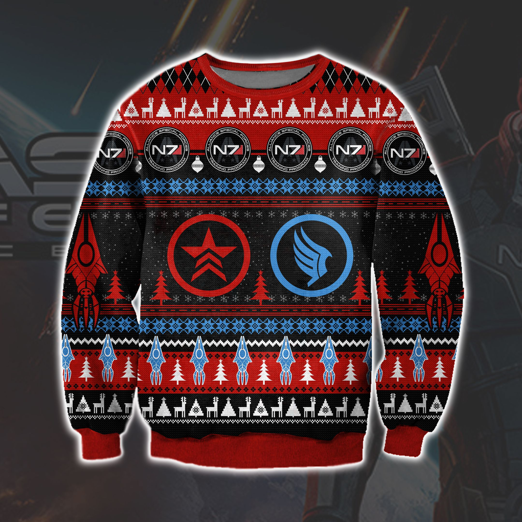 Mass Effect 3D Print Ugly Christmas Sweater Adult 3D Funny Matching for family