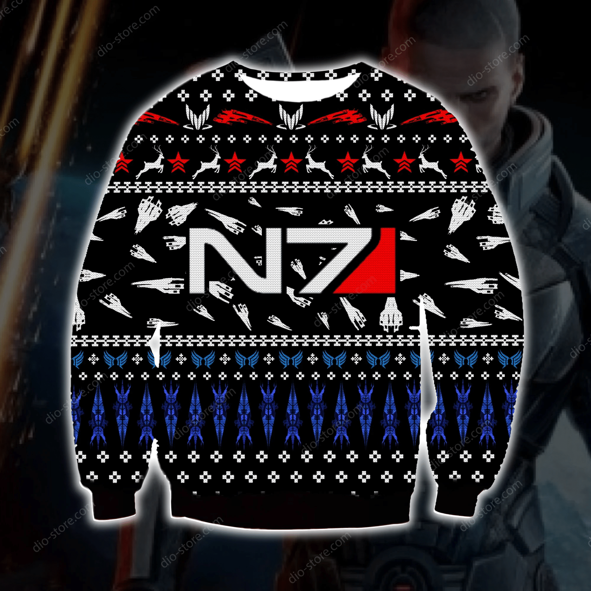 Mass Effect N7 Knitting Pattern 3D Print Ugly Christmas Sweater Adult 3D Funny Matching for family