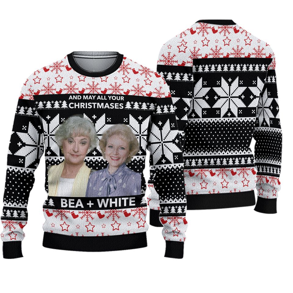 May All Your Christmases Bea White Ugly Knitted Christmas 3D Sweater