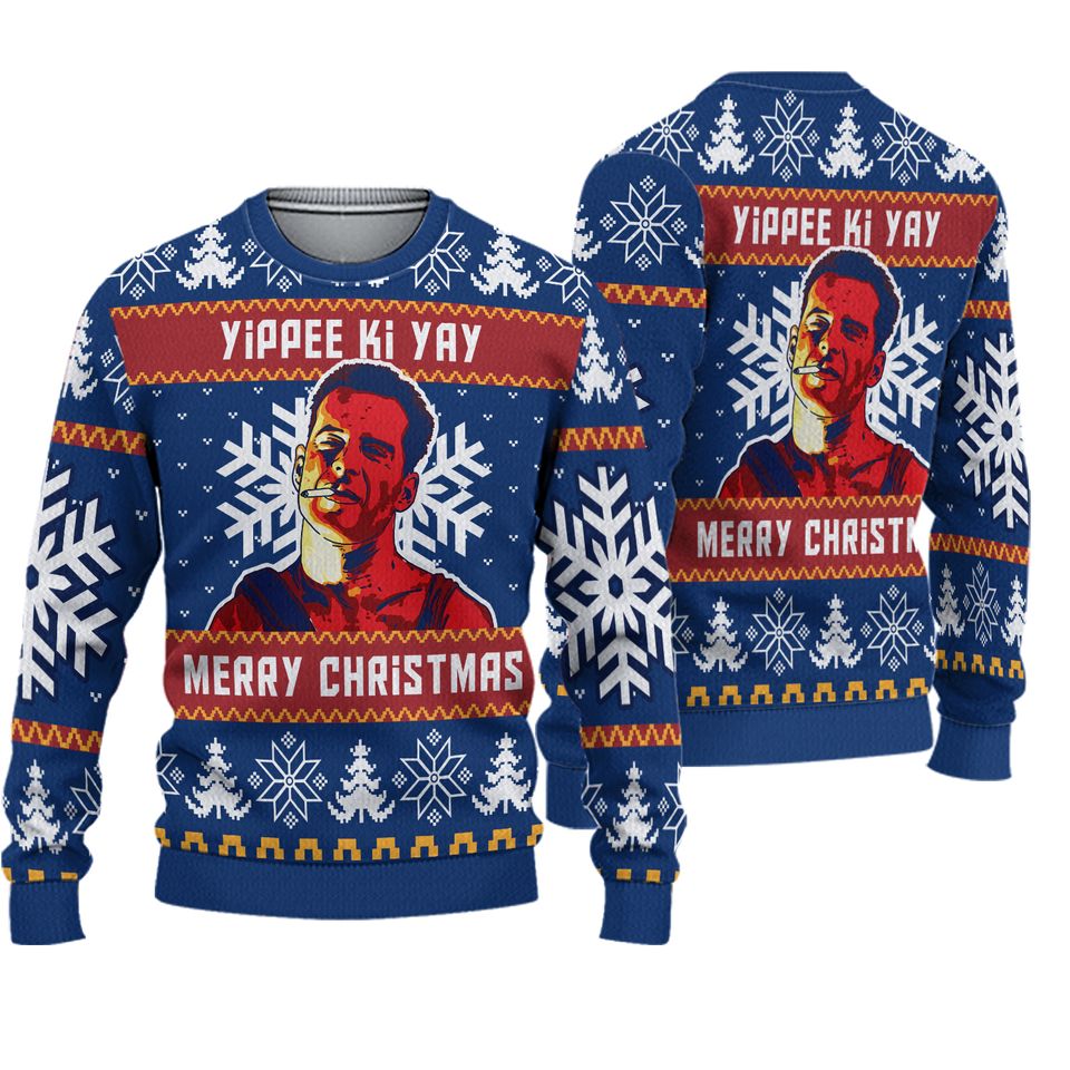 McClane Winter Die Hard Ugly Christmas Sweater, Yippe Ki-Yay Die Hard