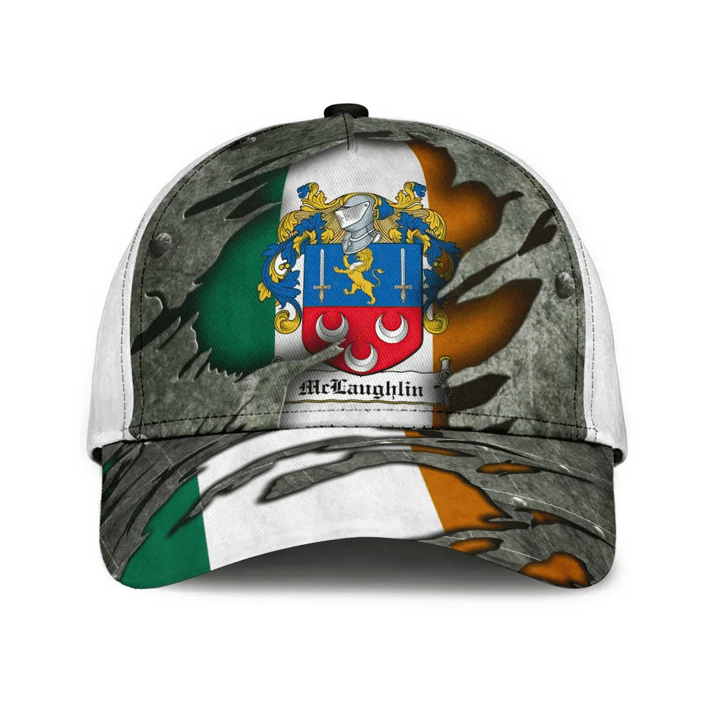 Mclaughlin Coat Of Arms - Irish Family Crest Hat Classic Cap 3D Trucker Hats Custom Hats Gifts For Men & Women
