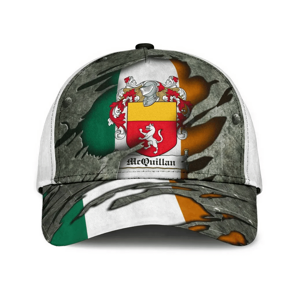 Mcquillan Coat Of Arms - Irish Family Crest Hat Classic Cap 3D Trucker Hats Custom Hats Gifts For Men & Women
