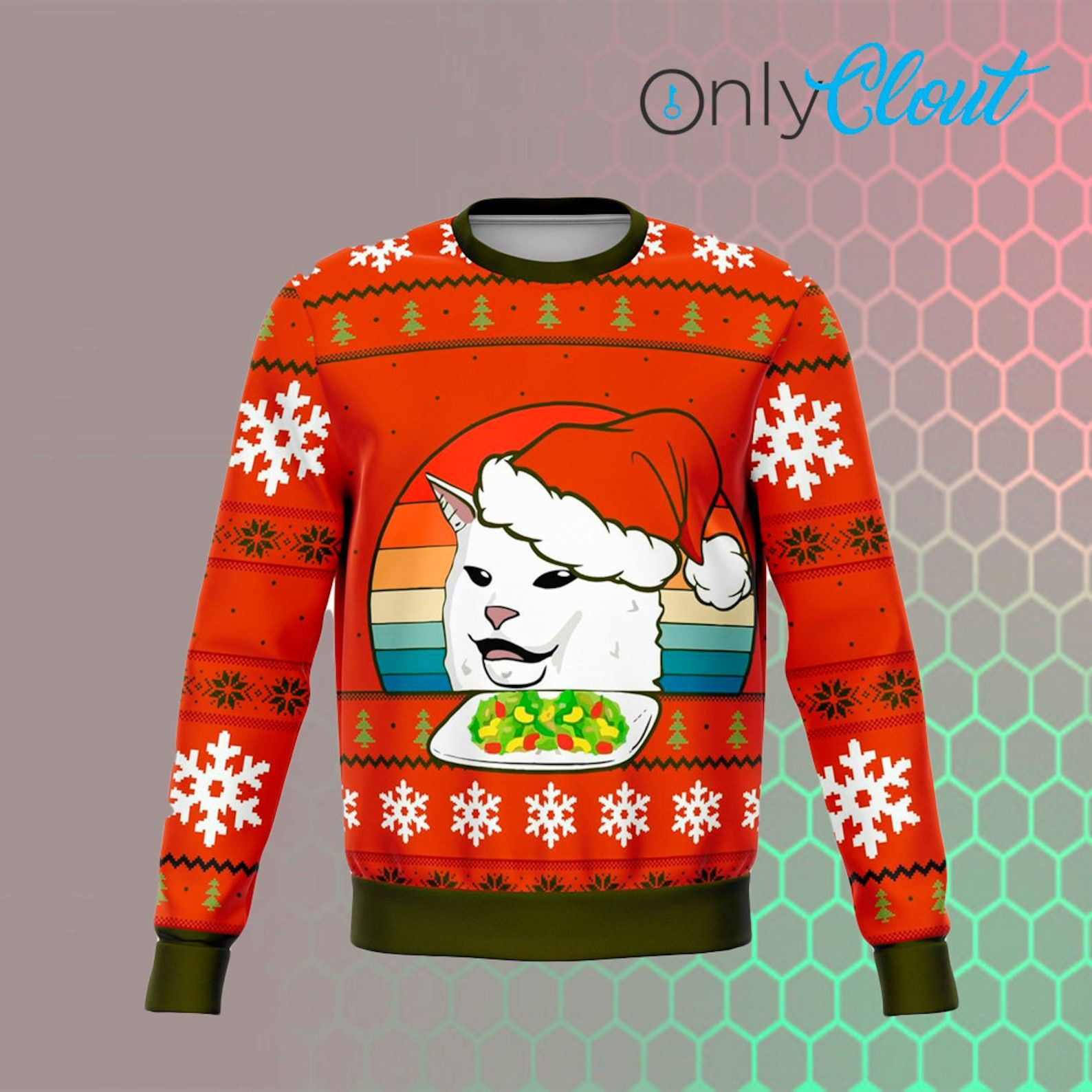 Mean Cat Dank Ugly Christmas Sweater Adult 3D Funny Matching for family