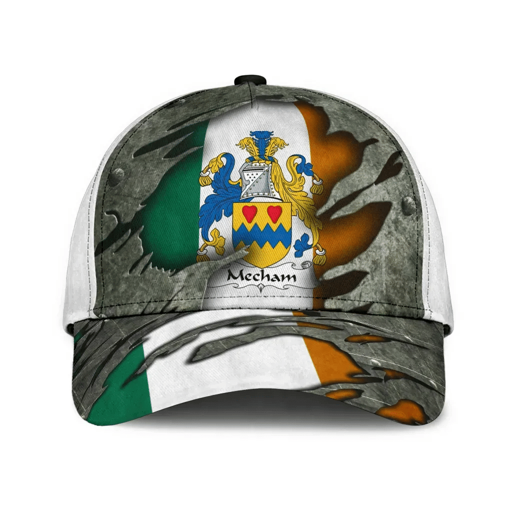Mecham Coat Of Arms - Irish Family Crest Hat Classic Cap 3D Trucker Hats Custom Hats Gifts For Men & Women