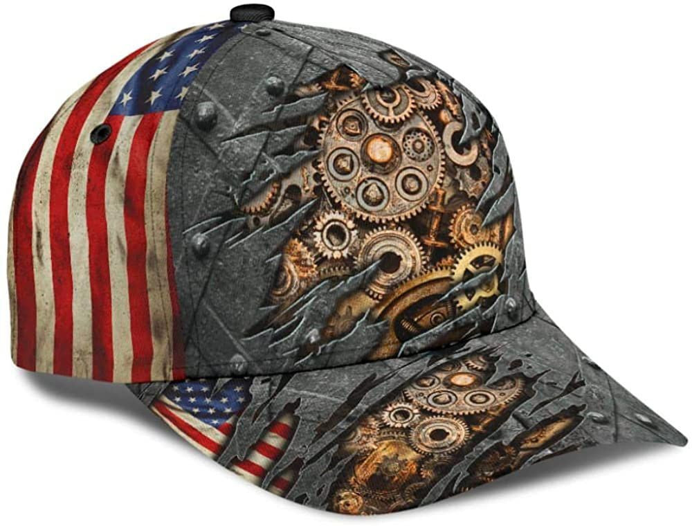 Mechanic American Cogwheel Iron 3D Printed Unisex Hat Classic Caps Baseball Caps Trucker Hats Custom Hats Gifts For Men & Women