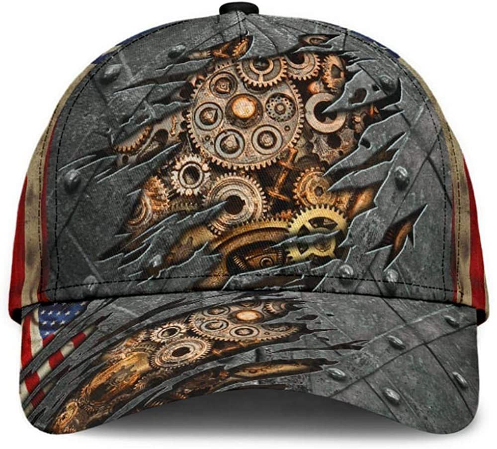 Mechanic American Cogwheel Iron 3D Printed Unisex Hat Classic Caps Baseball Caps Trucker Hats Custom Hats Gifts For Men & Women
