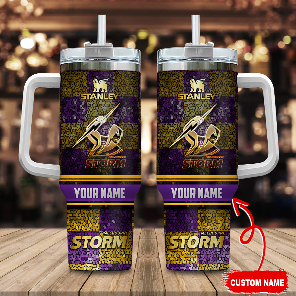 Melbourne Storm NRL Golden Logo Stained Glass Effect Custom Stanley Cup 40 oz 30 oz Tumbler With HandleTVC2301178