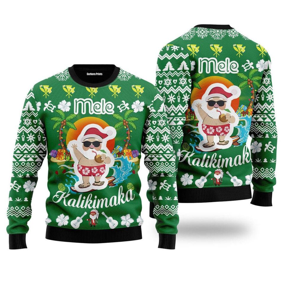 Mele Kalikimaka Santa Ugly Christmas Sweater, Ugly Christmas Sweater