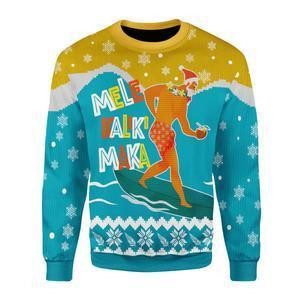 Mele Kalikimaka Surfing Santa Ugly Christmas Sweater Adult 3D Funny Matching for family