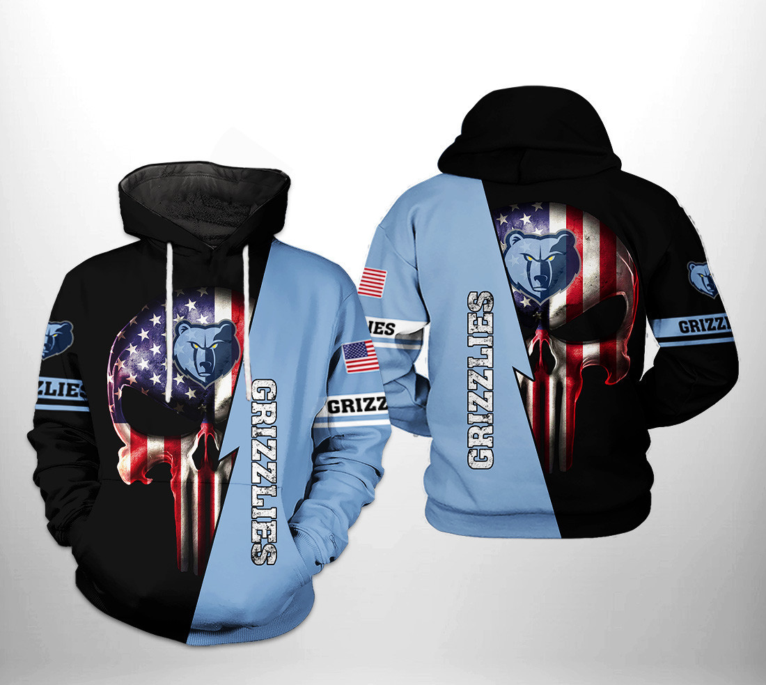 Memphis Grizzlies NBA US Flag Skull Team 3D All Over Print Hoodie, Zip Hoodie
