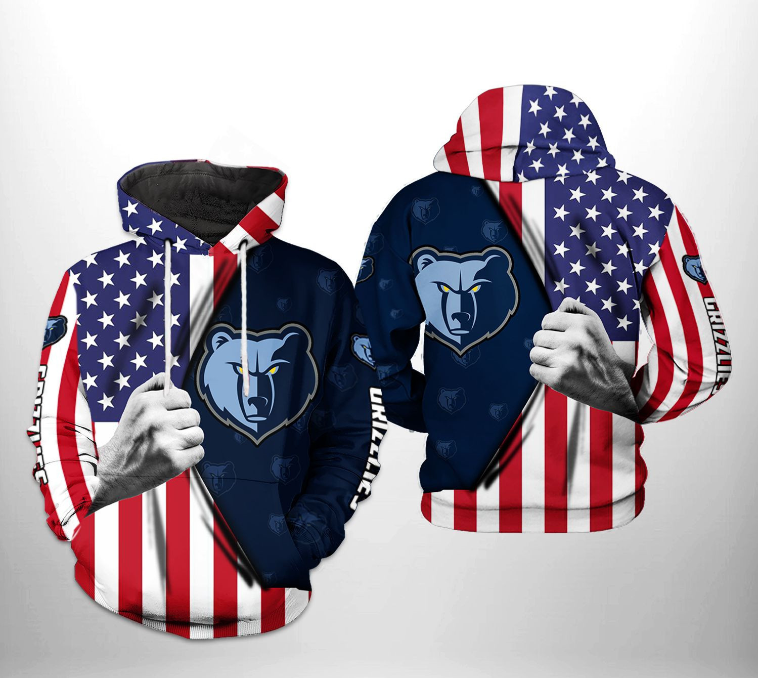 Memphis Grizzlies NBA US Flag Team 3D All Over Print Hoodie, Zip Hoodie