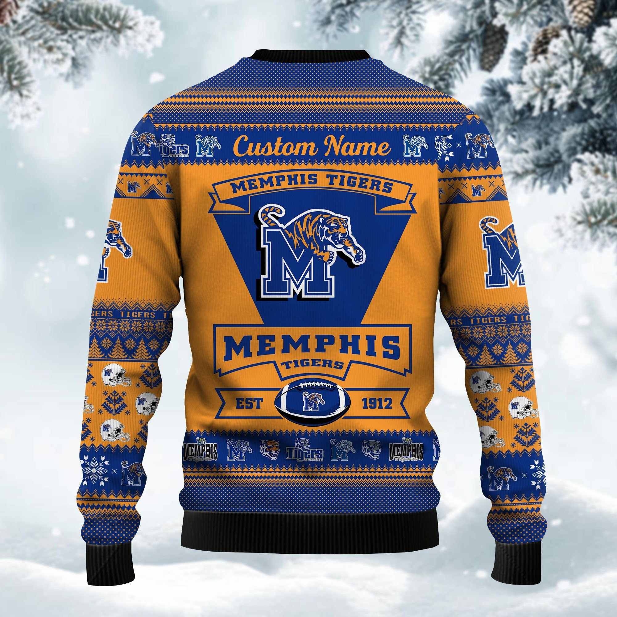Memphis Tigers Football Team Logo Custom Name Personalized Ugly Christmas Sweater Adult 3D Funny Matching for family - Image 3