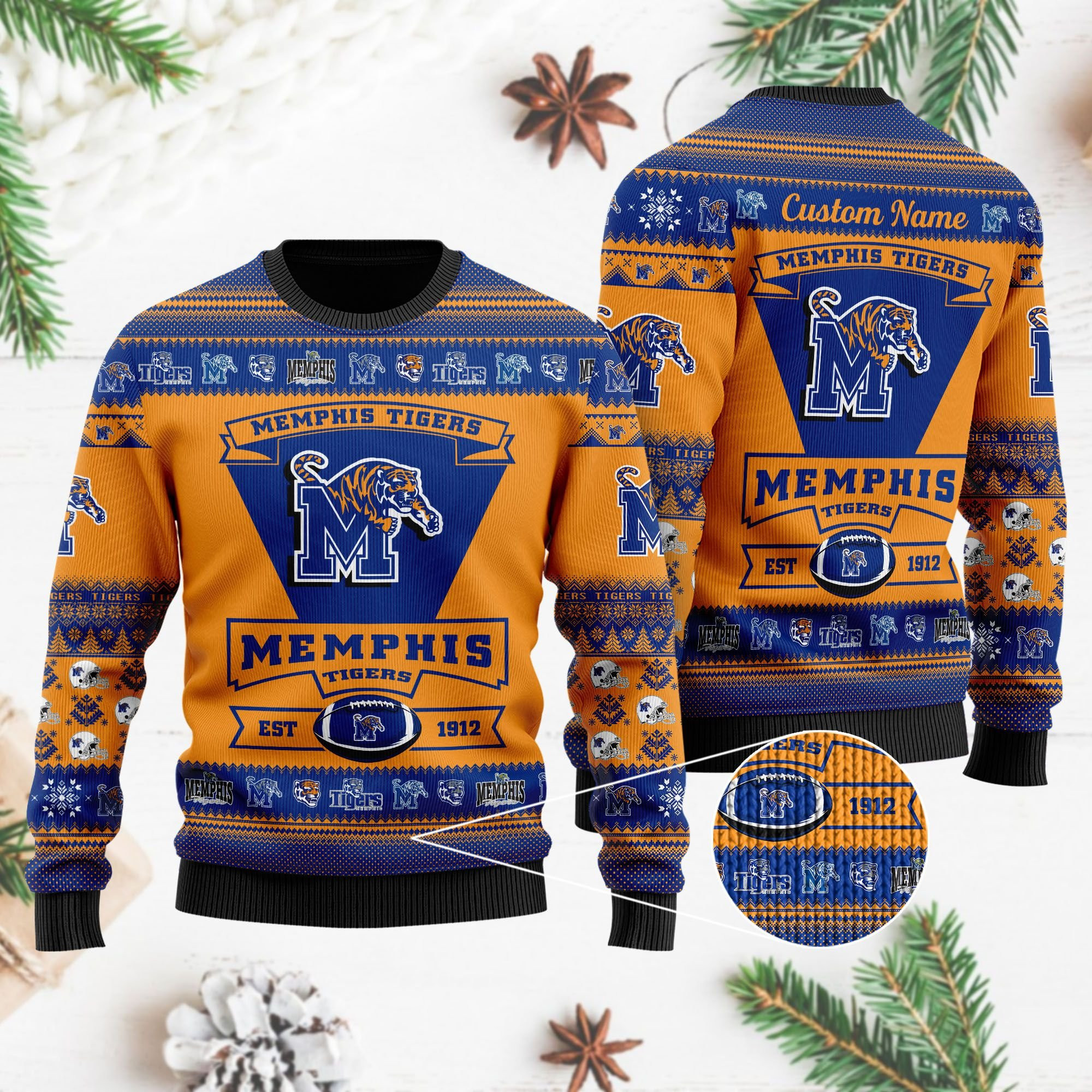 Memphis Tigers Football Team Logo Custom Name Personalized Ugly Christmas Sweater Adult 3D Funny Matching for family - Image 4