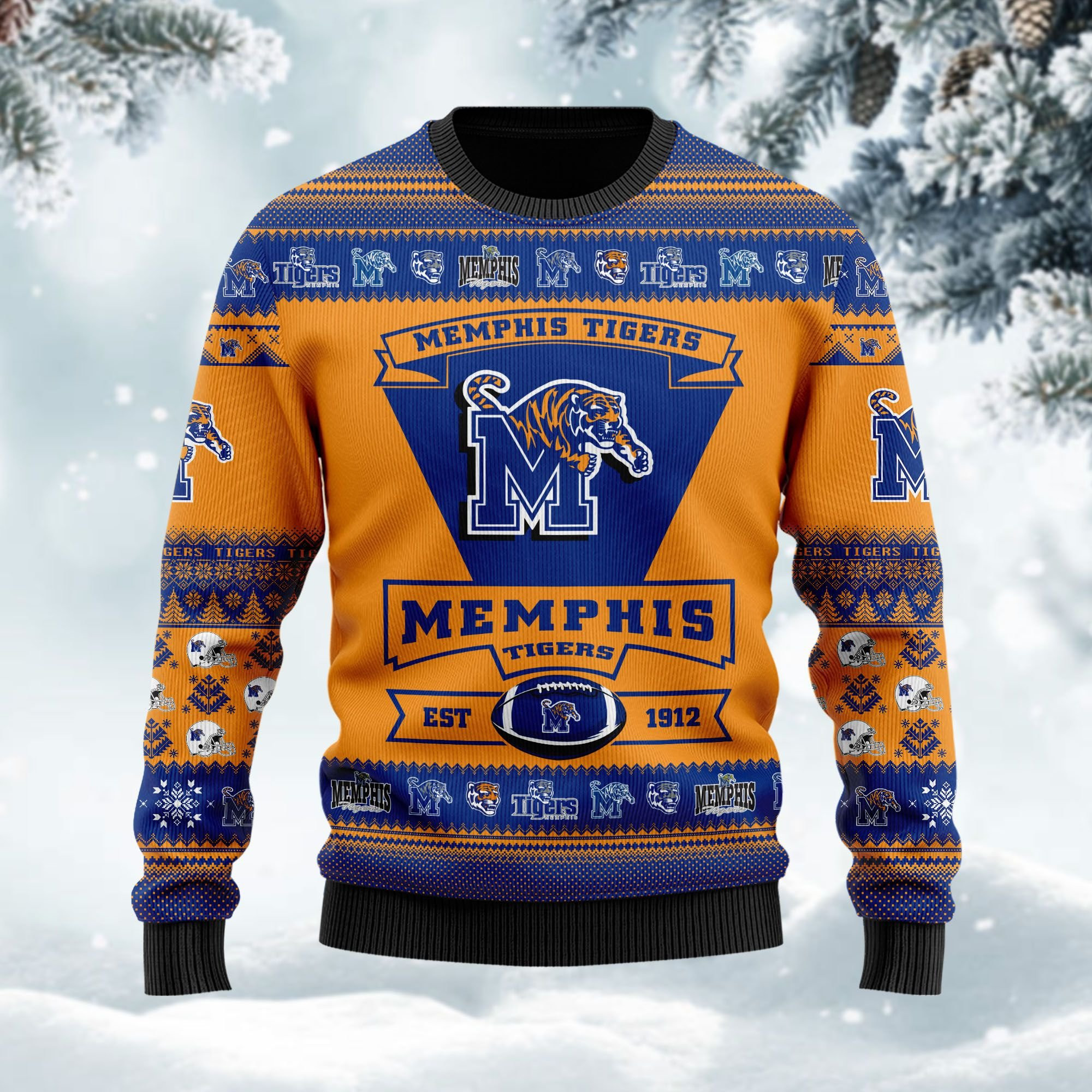 Memphis Tigers Football Team Logo Custom Name Personalized Ugly Christmas Sweater Adult 3D Funny Matching for family - Image 2